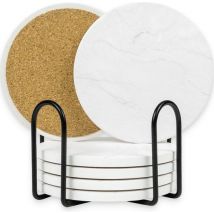Loti Living Sous-verres avec support - Marbre blanc - 6 pièces