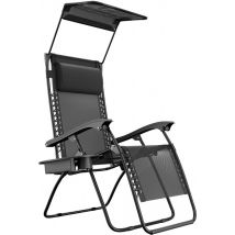 LifeGoods Chaise de jardin pliable - parasol réglable - chaise longue de jardin - 30°-90° réglable - métal - noir