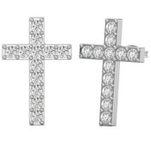 Yolora Boucles d'oreilles Femme Croix - Cristaux Kalpa Camaka - Argent - Plaqué Or Blanc 18K - Boucles d'oreilles Femme Argent - Bijoux - Coffret Luxe - Boîte Cadeau - Bel Emballage Cadeau - Cadeau Fête des Mères