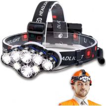 PuroTech - Lampe frontale LED - Lampe frontale militaire - Lampe frontale LED rechargeable - Extra puissante - Lampe frontale - Lampe frontale 8 LED - 18000 lumens - Portée 600 mètres - Réglable - Torche militaire