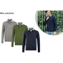 Milanoro - Pull à col chemise avec demi-fermeture éclair pour hommes - Gris - XL