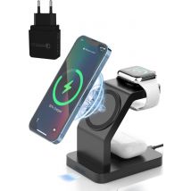 iSetchi Wireless Charger - 3-in-1 - Adaptateur QC 3.0 - Station de charge Qi - 15W - Chargement rapide