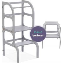 Qwali 2-in-1 Learning Tower - pliable - Montessori - Escalier de cuisine - Aide - Tour - Table - Marche - Tours d'apprentissage pour les tout-petits - Gris incassable - Bois
