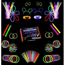 Sparklyn XXL Glow in the Dark Stick Set - 380pcs Glowsticks with accessories - Breaking sticks - Neon Party