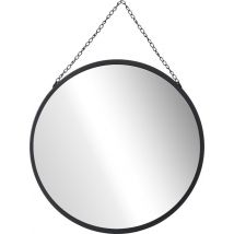 HOMdotCOM miroir rond avec suspension décorative 50 cm x 50 cm x 2,2 cm argent+noir