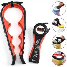 COOCK - Ouvre-tout - Ouvre-pot 7-en-1 - Aides de cuisine - Ouvre-bouteille - Ouvre-bière - Ouvre-couvercle XL pour bocaux - Ouvre-bocal - Aides pour les personnes âgées - Noir/Rouge