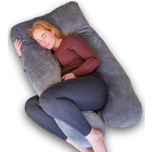 Ella® coussin de grossesse XXL en forme de U - Coussin de grossesse - Coussin en soie - Coussin de corps - Housse amovible en polaire Minky - 140x80cm - Gris
