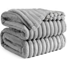 VAIVE Couverture polaire 150 x 200 cm - Super douce - Plaid pour Canapé, Lit ou Décoration de salon - Couvertures - Plaids - Couverture - Ribbed - Grey