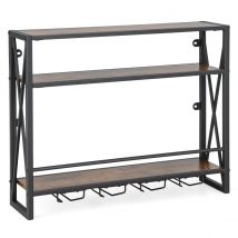 Coast 3 Level Wall Wine Shelf en métal avec porte-verre design industriel rustique marron