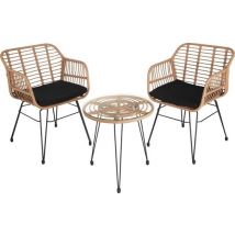 tectake® - Ensemble de sièges en osier pour l'extérieur, meubles pour 2 personnes, 3 pièces. Ensemble bistro, meubles de balcon, ensemble de meubles de jardin avec 2x chaises + table, petit salon résistant aux intempéries pour le jardin, le balcon ou la t