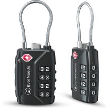 EverNeeds Serrure de valise - Serrure TSA - Cadenas à 4 chiffres - Serrure à chiffres - Noir - 2 pièces
