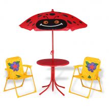 Ensemble de jardin pour enfants scarabée - 2 chaises 1 table avec parasol
