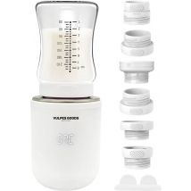Vulpes Goods® BabyCare - Chauffe-biberon Pro - Chauffe-biberon portable pour les voyages - Chauffe-biberon intelligent - 4 niveaux de température - sans fil - 6 adaptateurs inclus - rechargeable par USB - 13 200 mAh - blanc