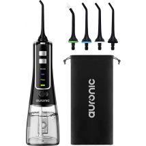 Auronic Water Flosser - électrique - bain de bouche - 3 étapes - 4 buses - 300 ml - noir