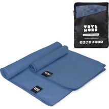 TRVLMORE Set de serviettes de voyage en microfibre - 2 pièces - Large (75 x 150 cm) & Extra Large (90 x 180 cm) - Microfibre - Bleu foncé