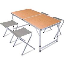 Table de camping - Redcliffs - avec 4 chaises - Relax Living - 120 x 60 x 40cm - Gris/Bois