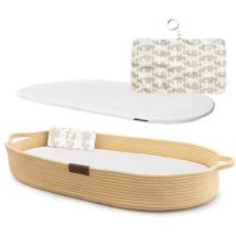 Yunioo® Matelas à langer │Matelas à langer │ Panier à langer XL 80cm │ Panier Moses avec matelas et matelas à langer │ Crème