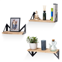 LifeGoods Etagère murale flottante - 3 pièces - jusqu'à 42cm - Industriel - Bois - Marron clair