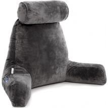 Coussin de lecture, Avec coussin pour la nuque, Ella®, Coussin de relaxation, Velours, Anthracite