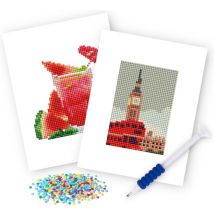Rubye® Mini peintures de diamants - 2 pièces - Set - Adultes - Peinture de diamants pour enfants - Big Ben & Watermelon Cocktail- 15x20cm