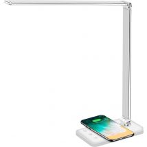Fuegobird EK009 Lampe de bureau LED - Filaire - Chargement sans fil pour téléphone - Dimmable - Pliable - Smart Touch - Technologie Qi - Blanc