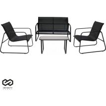 Infinity Goods Tuinset - Loungeset - Tuinmeubelen - Tuinbank - Tuinstoelen - Tuintafel - Glazen blad - 4 Persoons - Zwart/Antraciet
