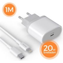 Chargeur - Wurk - Convient à l'iPhone et à l'iPad - Chargeur rapide 20W - Câble de charge 1M - Convient également aux iPhones plus anciens