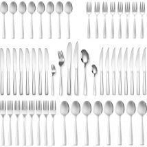 Deleca 12 Person Cutlery Set Essential (72 pieces) - Spoons, Knives, Forks, Steak Knives & Pastry Forks - Dishher safe Cutlery - Shiny Silver / Stainless Steel