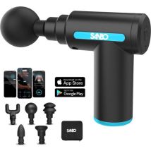 Sanbo Massage Gun Mini - Appareil de massage sportif et de relaxation - puissant - sans fil - étui inclus - avec 5 accessoires - noir/bleu - Massage Gun Professional