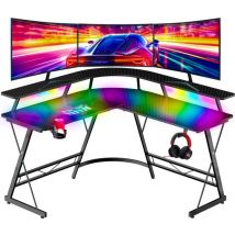 For The Win Corner Desk - L-Shaped Game Desk - 130x130x74 cm - Gaming Desk with LED Lighting - Incl. RGB Mouse Pad - Monitor Stand - Gaming Desk - Computer Table - Gaming Table