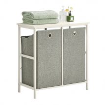 SoBuy Panier à linge - BZR57-W - Etagère incluse - 2 compartiments - 2 sacs à linge amovibles - Blanc