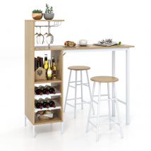 Coast Bar Table Set With Wine Rack and 2 Stools - 3 pieces - White