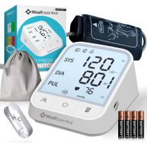 MostEssential Moniteur de pression artérielle au bras - Moniteur de fréquence cardiaque - Mémoire de 198 lectures - Câble USB-C inclus - 30C