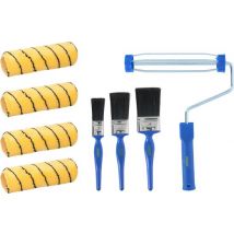 Kinzo 8-piece Paint Roller Set - 1 Bracket - 4 Rollers - 3 Brushes