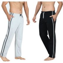 Pierre Calvini - Pantalon de survêtement homme - 2 Pack - Noir Gris - L - Pyjama homme - Pantalon de survêtement homme à jambe droite - Pantalon de survêtement homme - Costume d'intérieur homme
