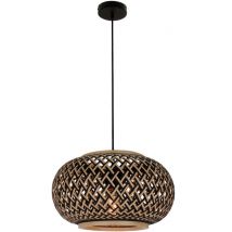 Lampe suspendue à tissage divers - Bambou - Ø44 cm - Nature et Noir