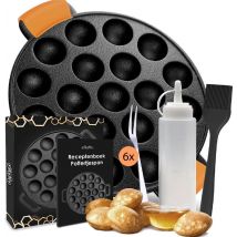 Set de Poffertjes - Ocina -19 Poffertjes - Compatible Induction - Inclus : Bouteille Doseuse, 6 Fourchettes et Gants Résistants à la Chaleur - Livre de Recettes Offert