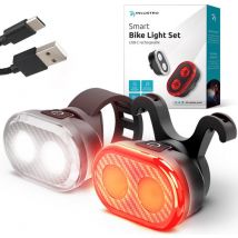 Inlustro Smart Bicycle Light Set - Feu arrière avec capteur de freinage / montage sur la selle - Feux de vélo LED rouge et blanc - Feu avant de vélo - rechargeable par USB / étanche