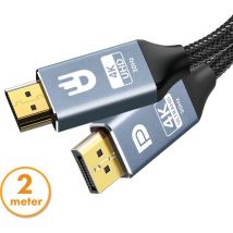 Drivv. Câble Premium Displayport vers HDMI - 4K 30hz - Nylon - 2 mètres - Gris