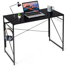 nfoldable Desk Folding Table with 6 Hooks and Metal Frame Computer Table Laptop Table Work Table 100 x 50 x 75 cm