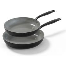 BE Living Essential Set de poêles à frire 2 pièces - Ø 24 & 28 cm - Céramique - Sans PFAS - Induction - Noir