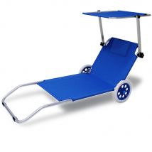 Chaise longue mobile Casaria bleu cr√©te en aluminium avec 2 roues
