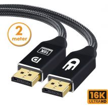 Drivv. Câble DisplayPort 2.1 - 16K 60Hz 8K 120Hz 4K 144Hz - 80Gbps - DisplayPort vers DisplayPort - Câble DP - 2 mètres - Noir