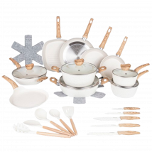 35-Piece Cookware Set Including Knives & Utensils - Cream Granite