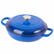 Shallow Cast Iron Casserole with Lid - 2.3-Quart (26 cm) Dark Blue