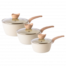 3-Piece Non-Stick Induction Saucepan Set – 16cm 18cm 20cm - Cream Granite