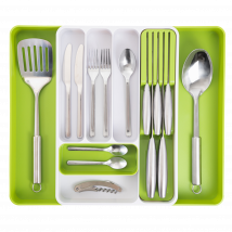 Adjustable Cutlery Drawer Organizer – Expandable Utensil Tray - White &amp; Lime Green