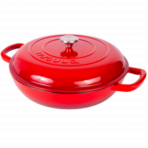 Shallow Cast Iron Casserole Pot with Lid, 5-Quart, (32 cm) Red