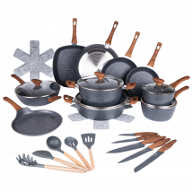 35-Piece Cookware Set Including Knives & Utensils - Grey Granite