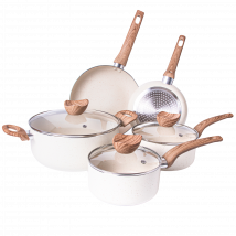 8-Piece  Cookware Set – Induction Pots & Pans with Lids - Cream Granite